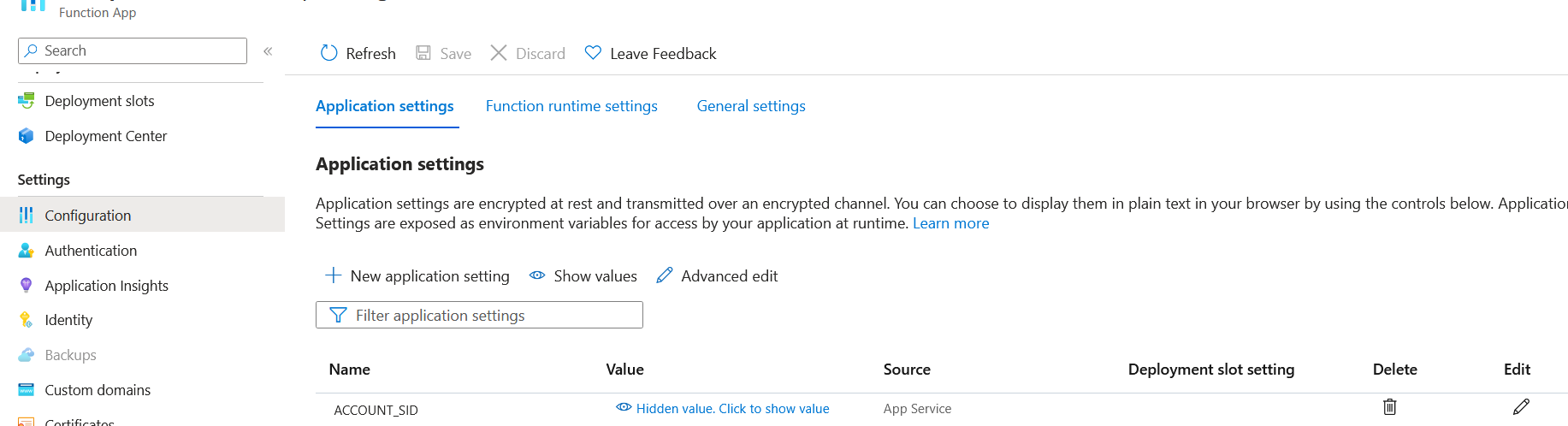 Setting Env variables in Azure